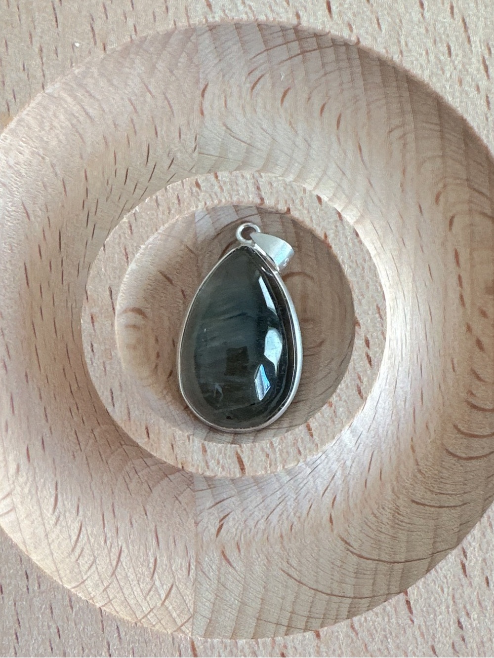 Natural Gray Crystal Teardrop Pendant Handmade Bezel Set Gemstone Charm Boho